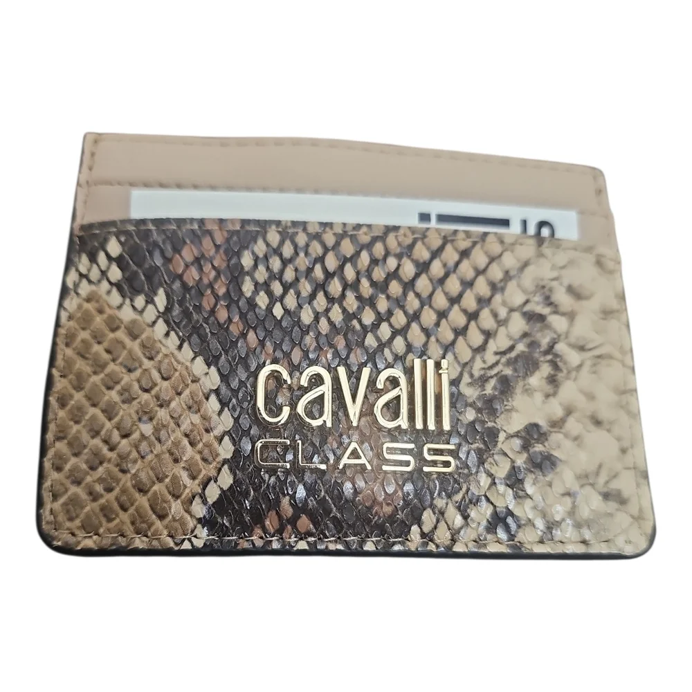 NEW no Tag‎ Cavalli Class Python Snakeskin Pattern Card Holder Tan Size 3